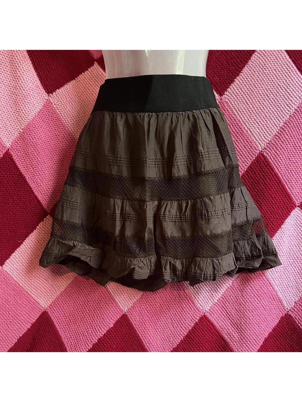 vintage brown tiered lace mini skirt